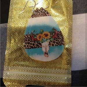 Big Faux Leather Fishhook Earrings w/ Longhorn design